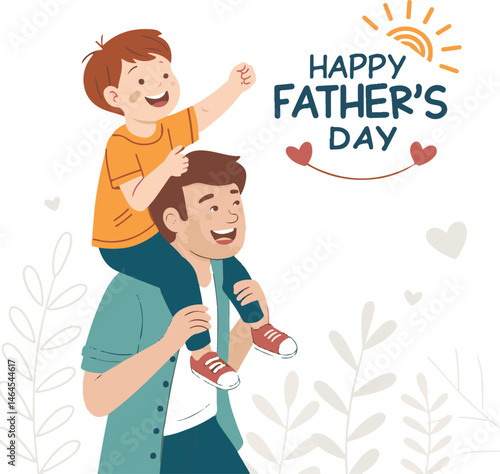 Happy Father's Day Illustration: Dad and Son on Shoulders