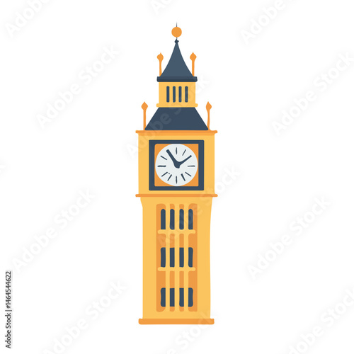 2D flat vector illustration of Big Ben, isolated on a white background.