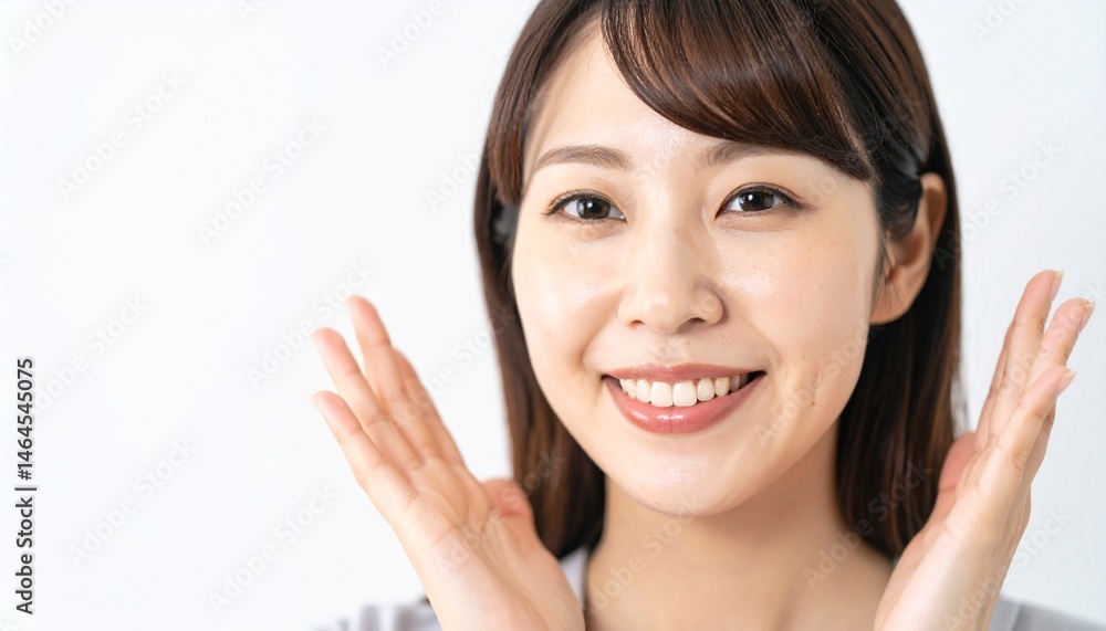 白背景に微笑む自然体の日本女性
白背景に微笑む自然体の日本女性