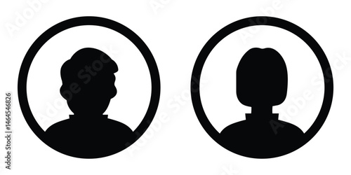 Avatar icon vector male and female user person profile symbol. Set man and woman head icon silhouette. Male and female avatar profile sign. Users profile collection. Persons symbol. Silhouette avatars
