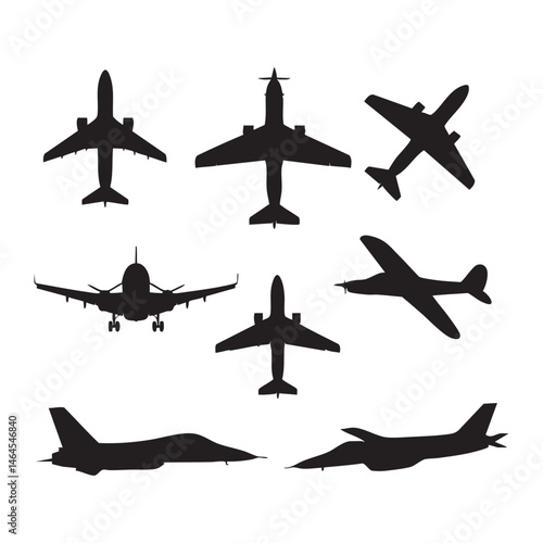 Set of plane silhouette on white background