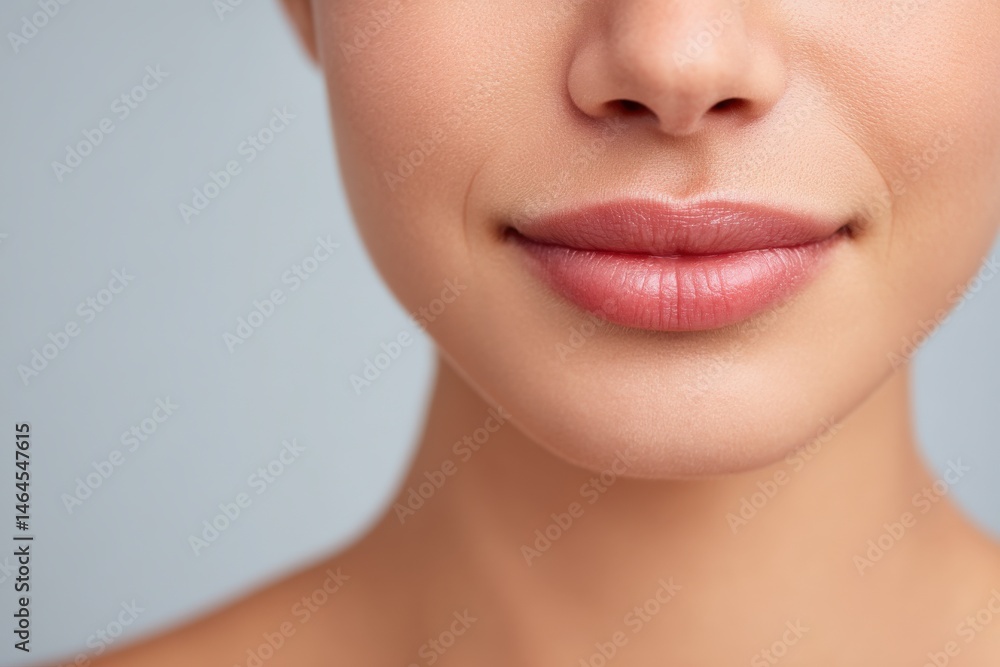 Close-up of a beautiful woman's lips showcasing flawless skin texture and natural makeup creating a fresh aesthetic evoking confidence and beauty in a minimal setting Close-up of a beautiful woman's lips showcasing flawless skin texture and natural makeup creating a fresh aesthetic evoking confidence and beauty in a minimal setting