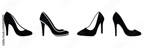 High heels icon set, high heel shoe silhouette, female high heels shoes vector icon isolated on white background, women high heels, high heel icon vector. 