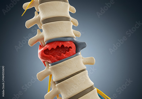 Detailed 3D Render of Human Spine Showing Intervertebral Disc Herniation Anatomy  Medical Illustration