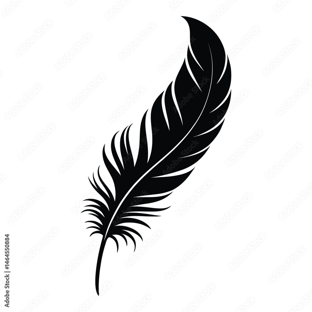 Obraz premium Calligraphy Feather Silhouette, Vector, Illustration, Icon, Logo, White Background.