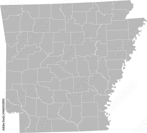 Arkansas vector map with county boundaries (Albers equal area conic projection, PPT-compatible & fully editable)