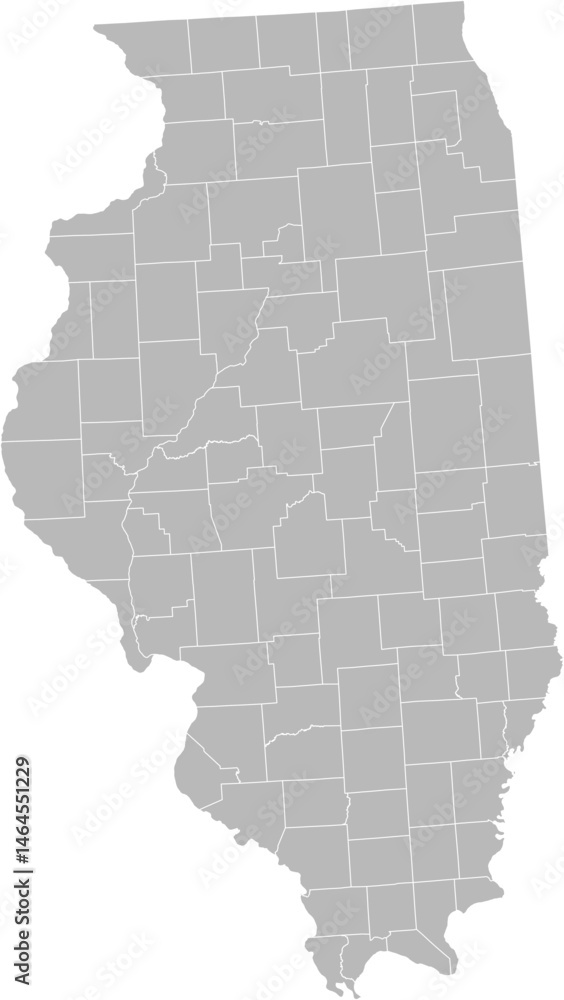Obraz premium Illinois vector map with county boundaries (Albers equal area conic projection, PPT-compatible & fully editable)