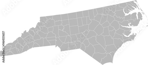 North Carolina vector map with county boundaries (Albers equal area conic projection, PPT-compatible & fully editable)