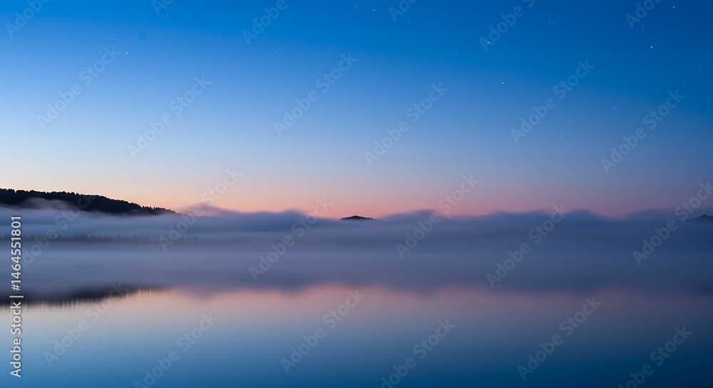A dreamy twilight landscape with a misty veil over a lake. The sky shifts from deep blue to violet, with stars twinkling above. A soft glow casts a mysterious ambiance. A dreamy twilight landscape with a misty veil over a lake. The sky shifts from deep blue to violet, with stars twinkling above. A soft glow casts a mysterious ambiance.