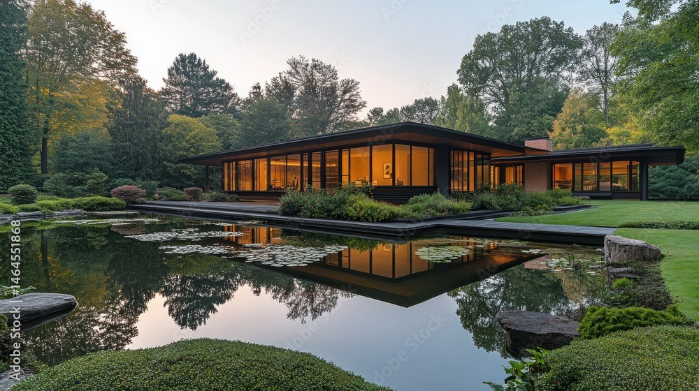 Fototapeta premium Modern zen house with reflecting pool