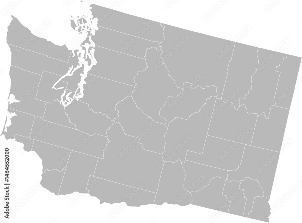 Obraz premium Washington vector map with county boundaries (Albers equal area conic projection, PPT-compatible & fully editable)