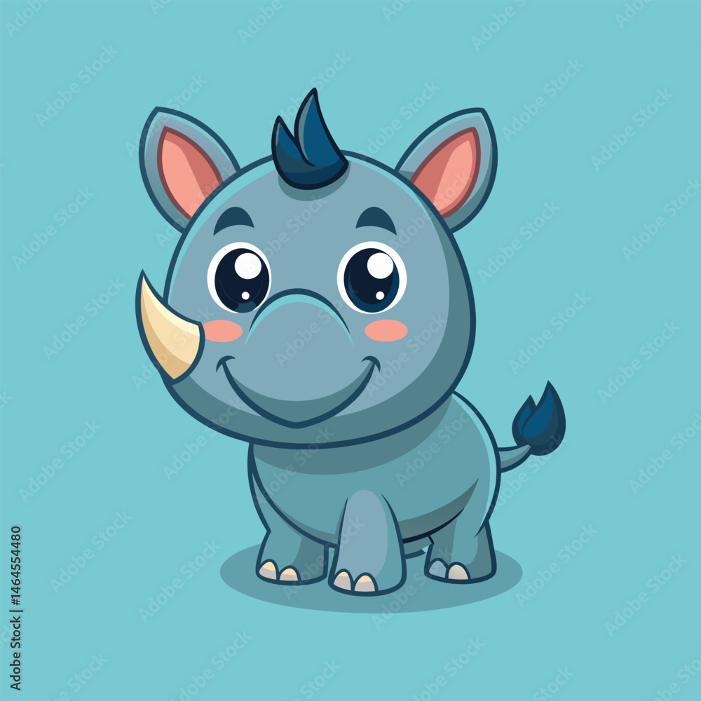 Adorable Cartoon Rhino Illustration Adorable Cartoon Rhino Illustration