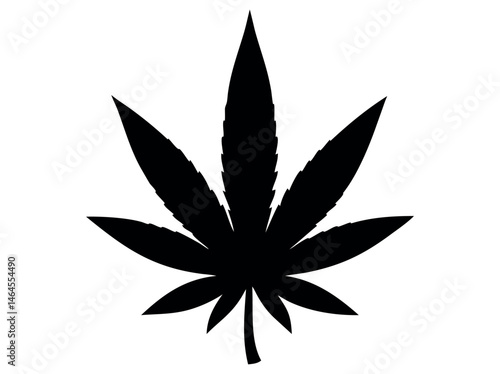 Silhouette of a Cannabis Leaf, marijuana leaf vector black illustration, silhouette of a cannabis leaf against a pure white background. leaf, silhouette, black and white, simple, graphic, icon, logo, 