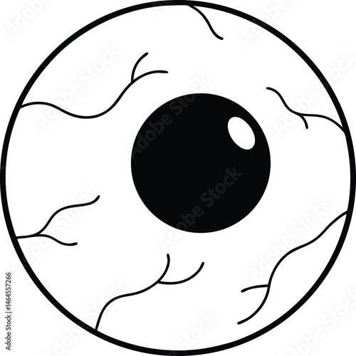 Creepy Halloween Eyeball Line Art Simple Black Outline Minimal Vector Illustration