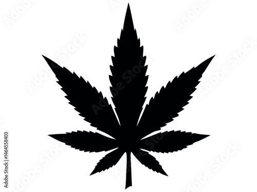 Silhouette of a Cannabis Leaf, marijuana leaf vector black illustration, silhouette of a cannabis leaf against a pure white background. leaf, silhouette, black and white, simple, graphic, icon, logo, 