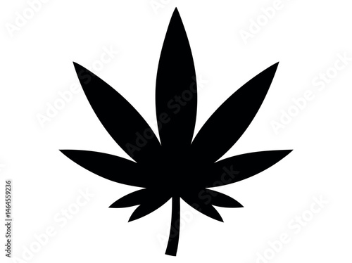 Silhouette of a Cannabis Leaf, marijuana leaf vector black illustration, silhouette of a cannabis leaf against a pure white background. leaf, silhouette, black and white, simple, graphic, icon, logo, 