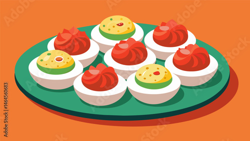 A platter of assorted deviled eggs a savory snack option for a crafting session.. Vector illustration