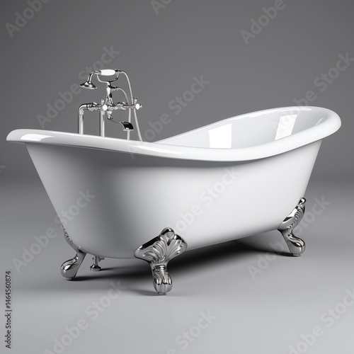White Clawfoot Bathtub with Chrome Faucet  3D Render