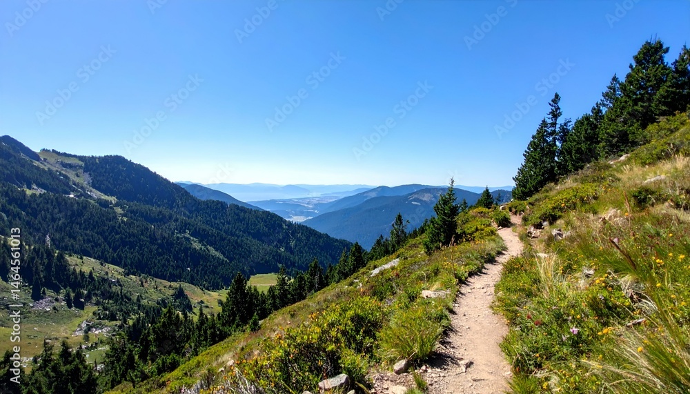 Mountain Hiking Trail with Stunning Panoramic View. Mountain Hiking Trail with Stunning Panoramic View.