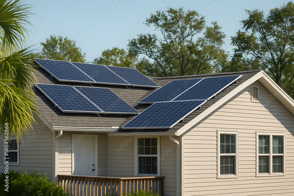 Fototapeta premium Solar Panels on a Residential House Roof