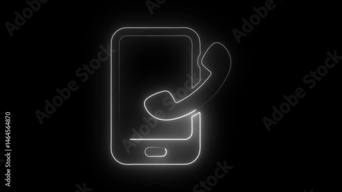 Glowing neon phone icon isolated on black background. HD Video motion graphic animation