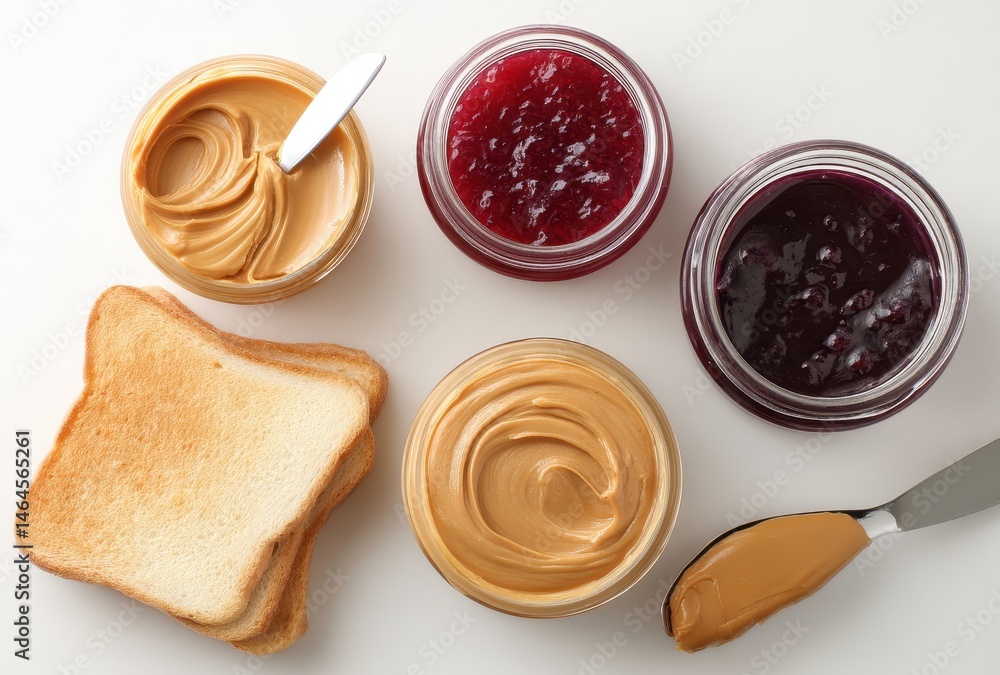 custom made wallpaper toronto digitalDelicious Spread of Peanut Butter, Jelly, and Toast on White Surface Perfect for Breakfast or Snack Idea, Top View Overhead Composition
