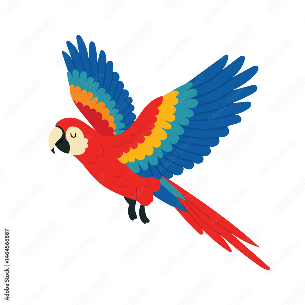 Fototapeta premium Ara macaws. Colorful parrot flying illustration. Tropical exotic animal isolated on white background.