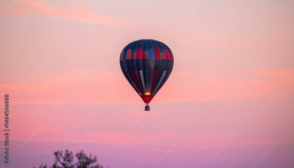 Fototapeta premium Hot air balloon gracefully floats across a serene, pastel sunset sky.