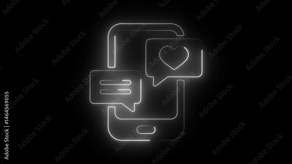 Glowing neon chat-bubble icon isolated on black background. HD Video motion graphic animation Glowing neon chat-bubble icon isolated on black background. HD Video motion graphic animation