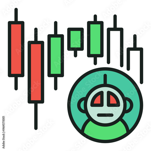 Candlestick Chart and Trading Bot vector colored icon or logo element