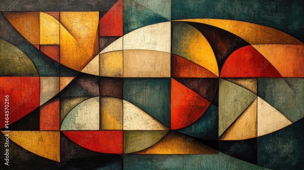 Fototapeta premium A harmonious Cubist design with layered geometric shapes in vibrant and muted tones