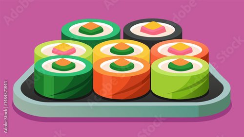 A colorful and tempting display of sushi rolls that is sure to satisfy all cravings.. Vector illustration