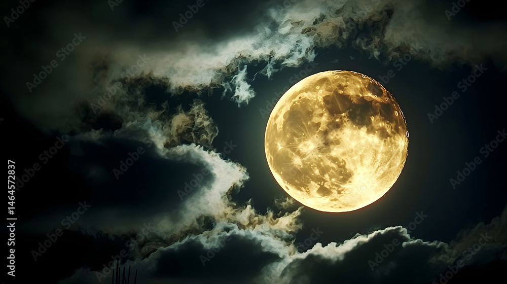 Fototapeta premium A Mysterious Full Moon Hidden Behind Wispy Clouds Crea 594bc8ba 2c6a 4b0d 83bd 723e39281fa5 0