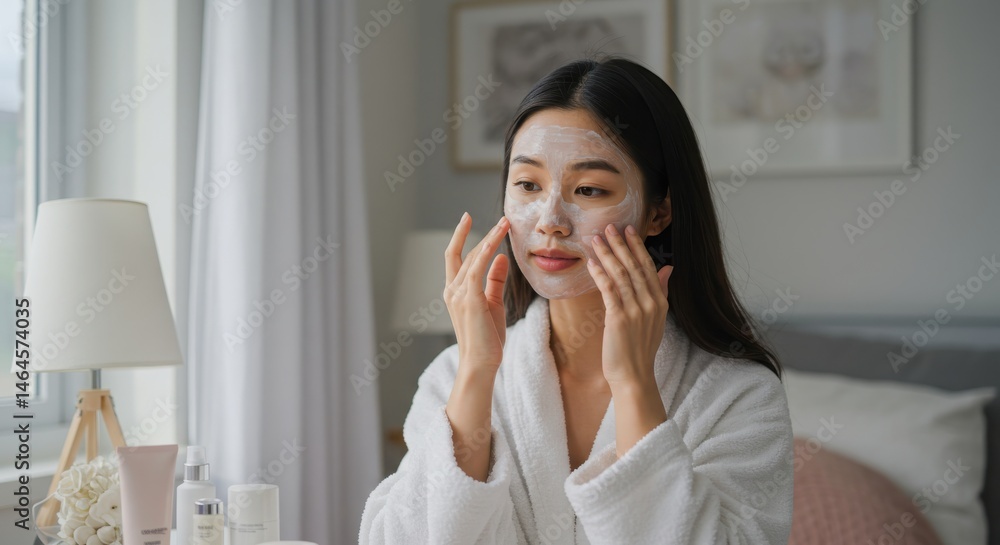 Woman applying facial mask Woman applying facial mask