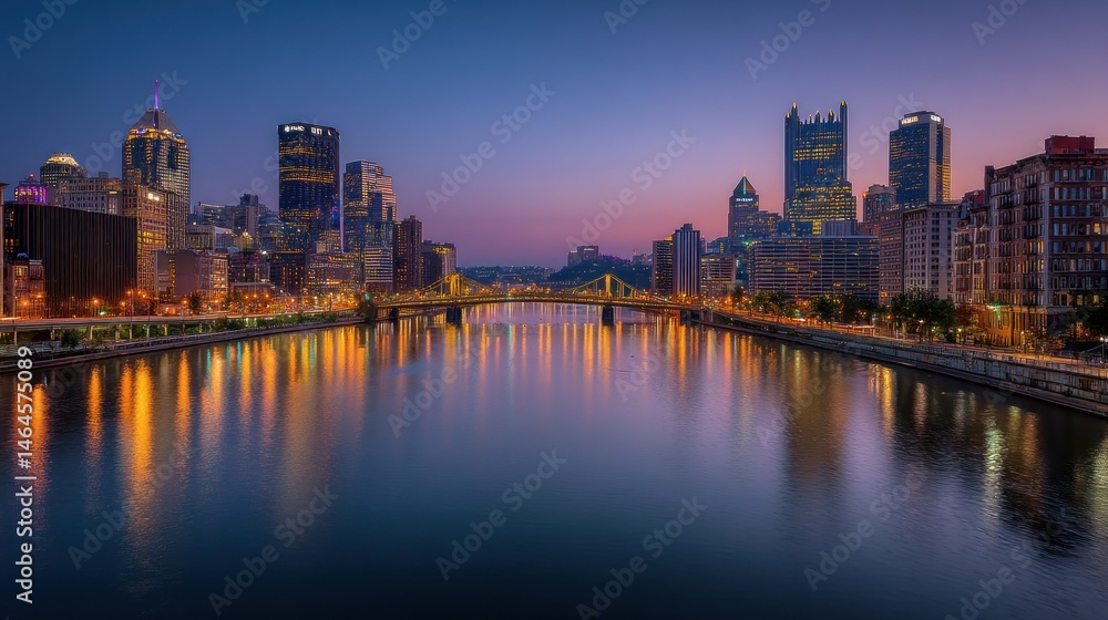 Fototapeta premium City skyline viewed from river at twilight 