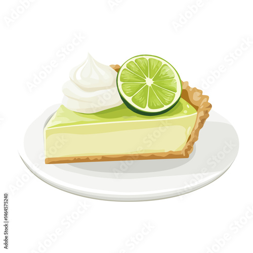 2D flat vector illustration of Key Lime Pie, isolated on a white background.
