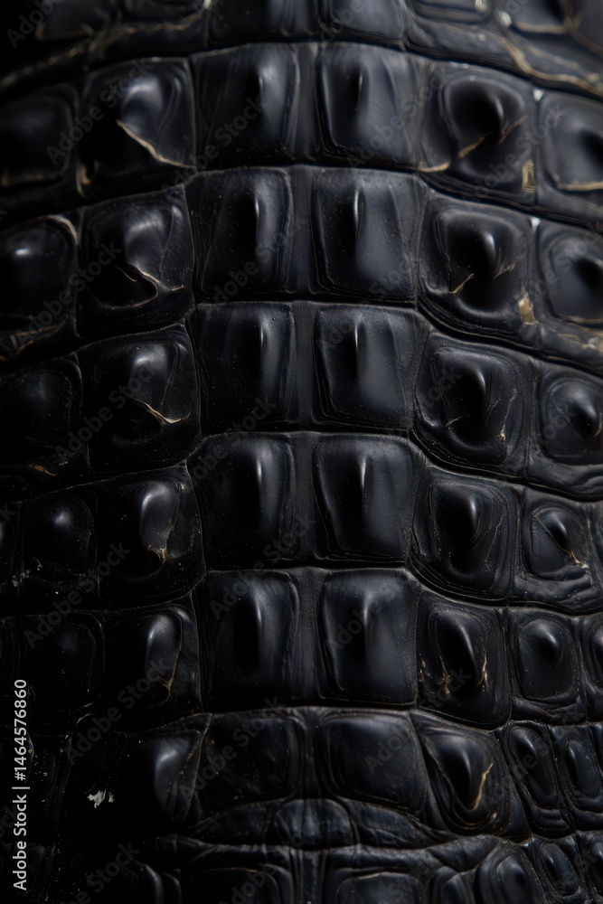 Fototapeta premium A close view reveals the intricate texture and patterns of a crocodile's skin, highlighting the scales and natural colors under soft lighting