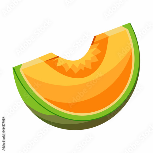 A vibrant slice of cantaloupe.  showcasing its juicy orange flesh and refreshing green rind. Perfect for summer.