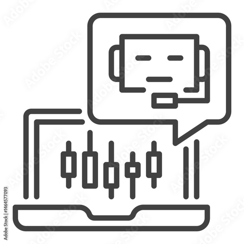 Laptop with Automated Trading Bot vector thin line icon or symbol