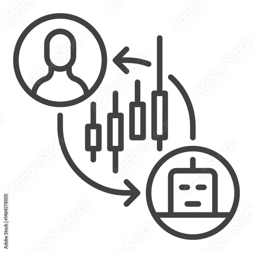 Stock and Crypto Trading Bot and Man vector Automation Tools outline icon or sign