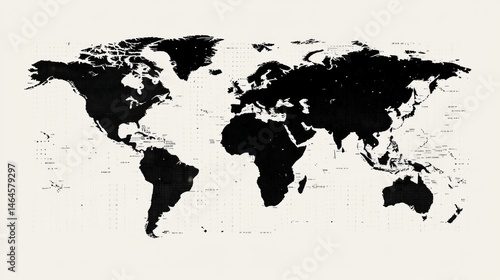 Detailed world map design in black and white.