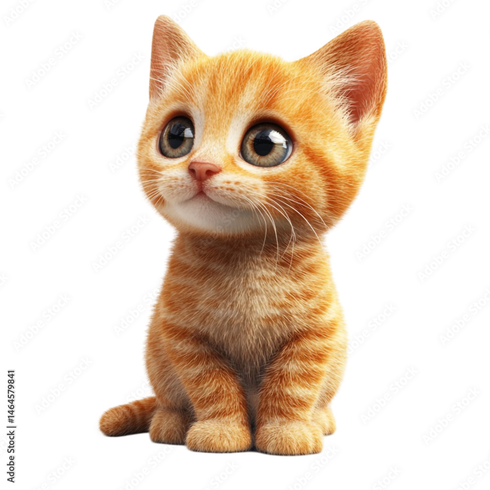 Obraz premium Adorable orange kitten with big eyes sitting down looking up