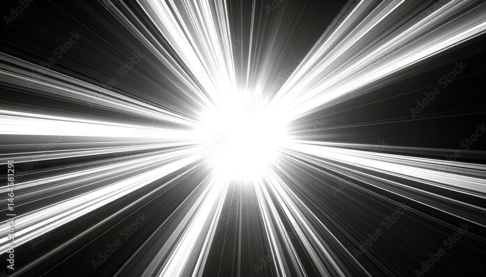 Abstract grayscale image depicting radiating light beams, creating a burst or explosion effect. Ideal for backgrounds, presentations, or design projects. Abstract grayscale image depicting radiating light beams, creating a burst or explosion effect. Ideal for backgrounds, presentations, or design projects.