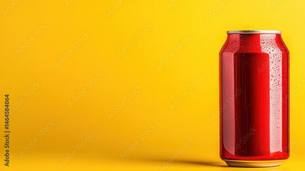 A vibrant red soda can stands against a bright yellow backdrop, capturing attention with its bold colors and simplicity, reflecting themes of refreshment, enjoyment, and modern branding. A vibrant red soda can stands against a bright yellow backdrop, capturing attention with its bold colors and simplicity, reflecting themes of refreshment, enjoyment, and modern branding.