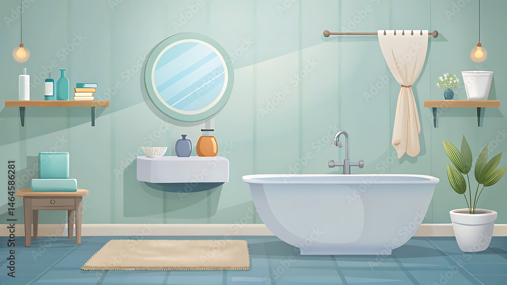 Clean modern bathroom interior with decorative elements and white design Clean modern bathroom interior with decorative elements and white design