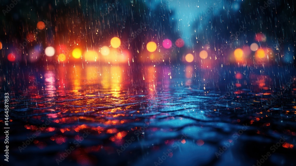 Fototapeta premium Rainy night city street scene