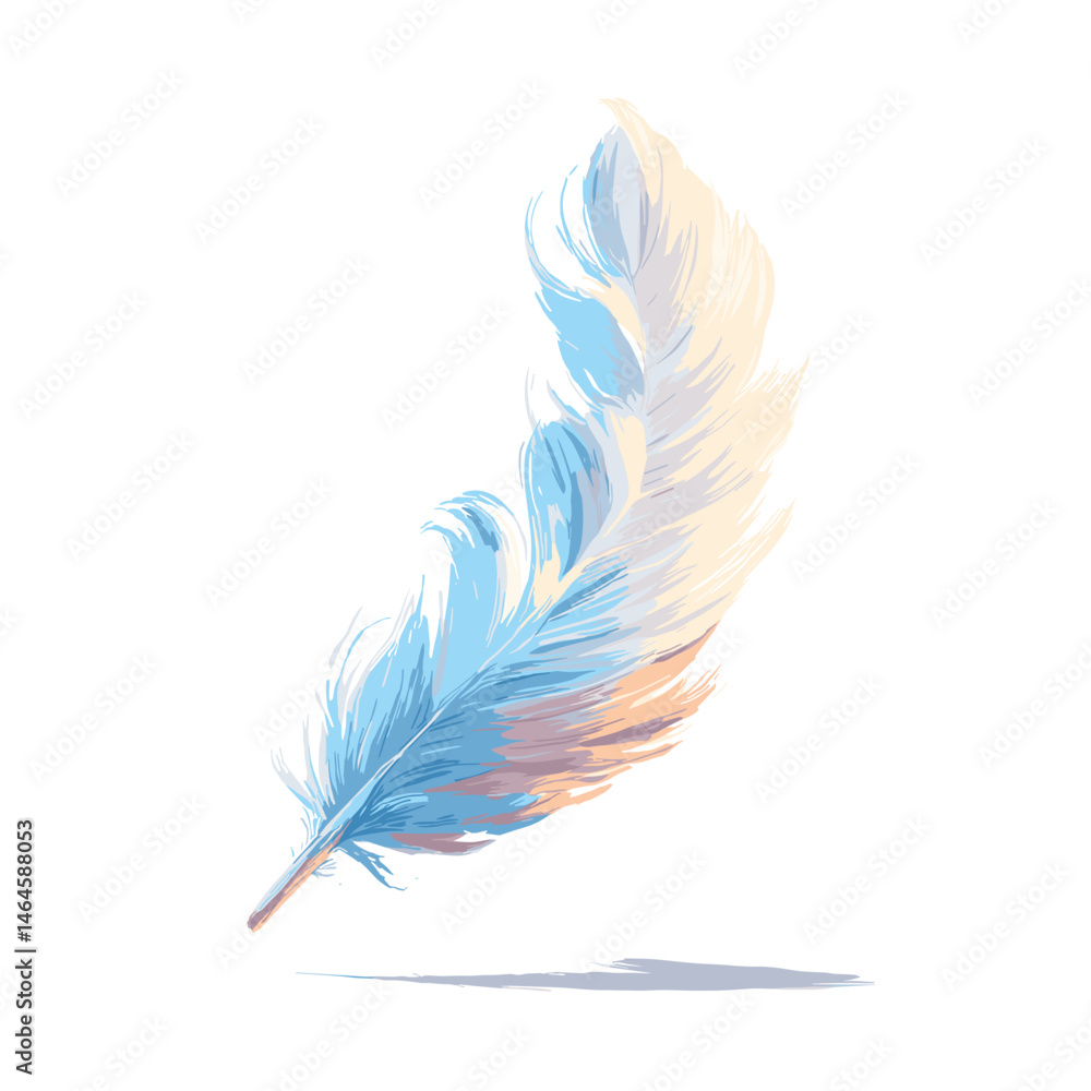 Obraz premium Soft Blue Feather Floating on White Background 