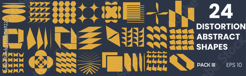 Postmodern abstract shapes, geometric graphic elements, distortion glass effect, brutalist vector symbols, Y2K design, retro style stickers, vintage labels, illustration icons, refraction elements , 