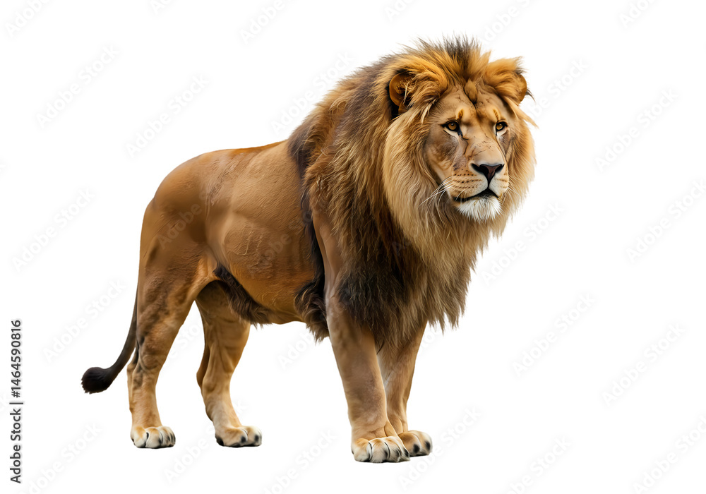 Fototapeta premium Majestic Male Lion Powerful African Wildlife Image isolated on white background