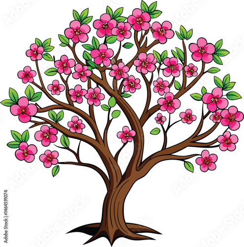 Blooming Fruit Tree Vector Garden 